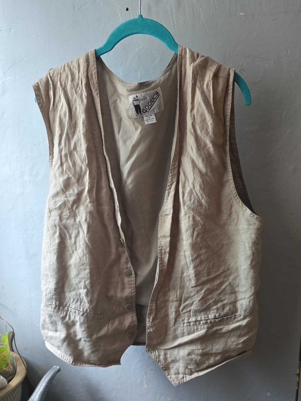 Vintage GOOUCH 100% Linen Vest Lagenlook Neutral Unisex M / L